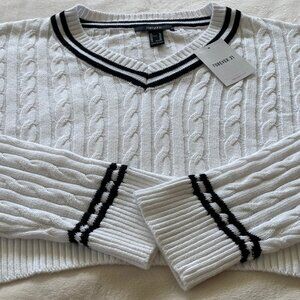 NWT - Forever 21 Varsity V-neck Cable Knit Cropped Sweater - XL (oversized fit)